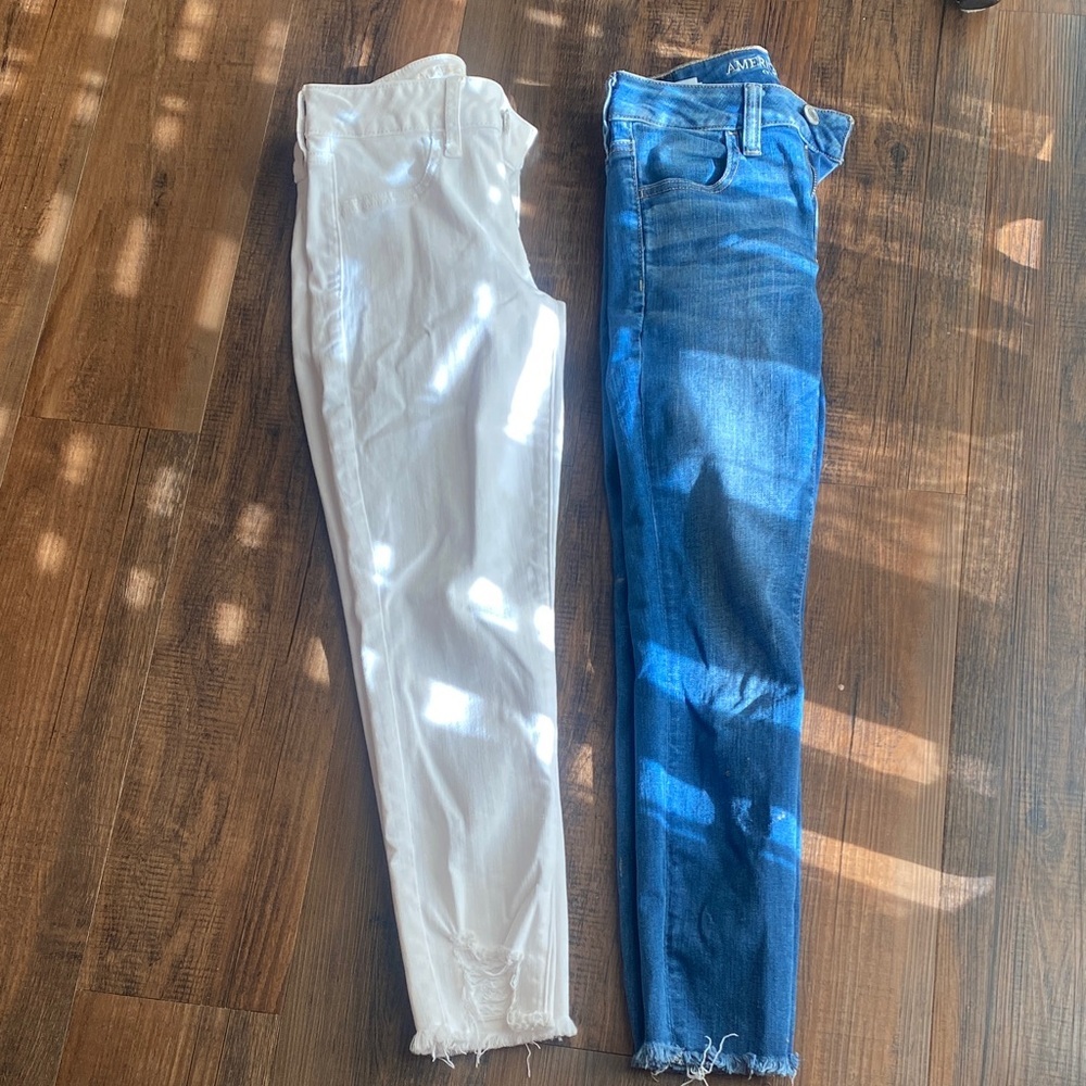 American Eagle Outfitters White and Blue Skinny Jeans